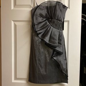 Betsy & Adam gray strapless cocktail dress